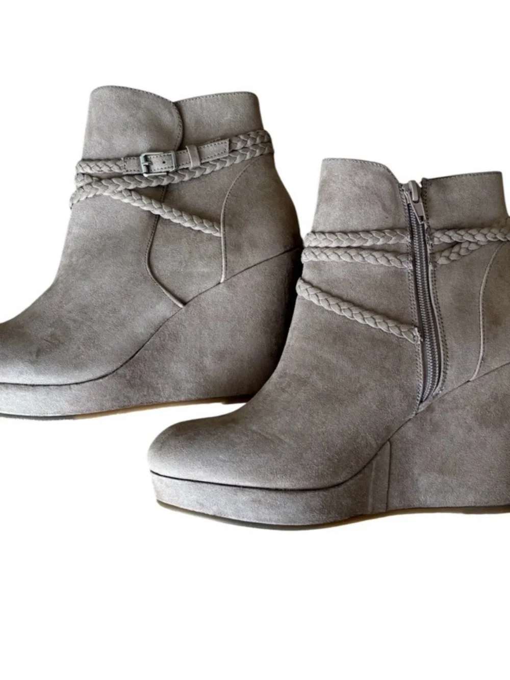 🔴 Stylish Taupe Braided Wedge Ankle Boots- 9
